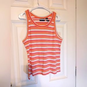 New York & Company Stretch Orange & White  Striped Tank Top Size X-Large